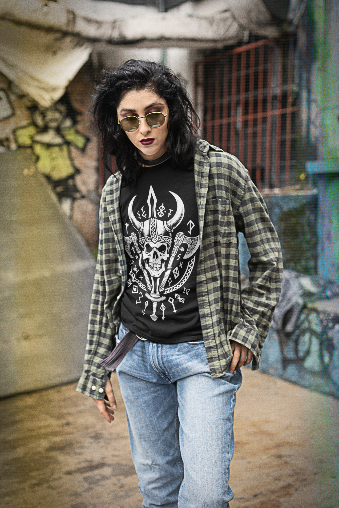 Gothic Viking Vampire Skull T-shirt