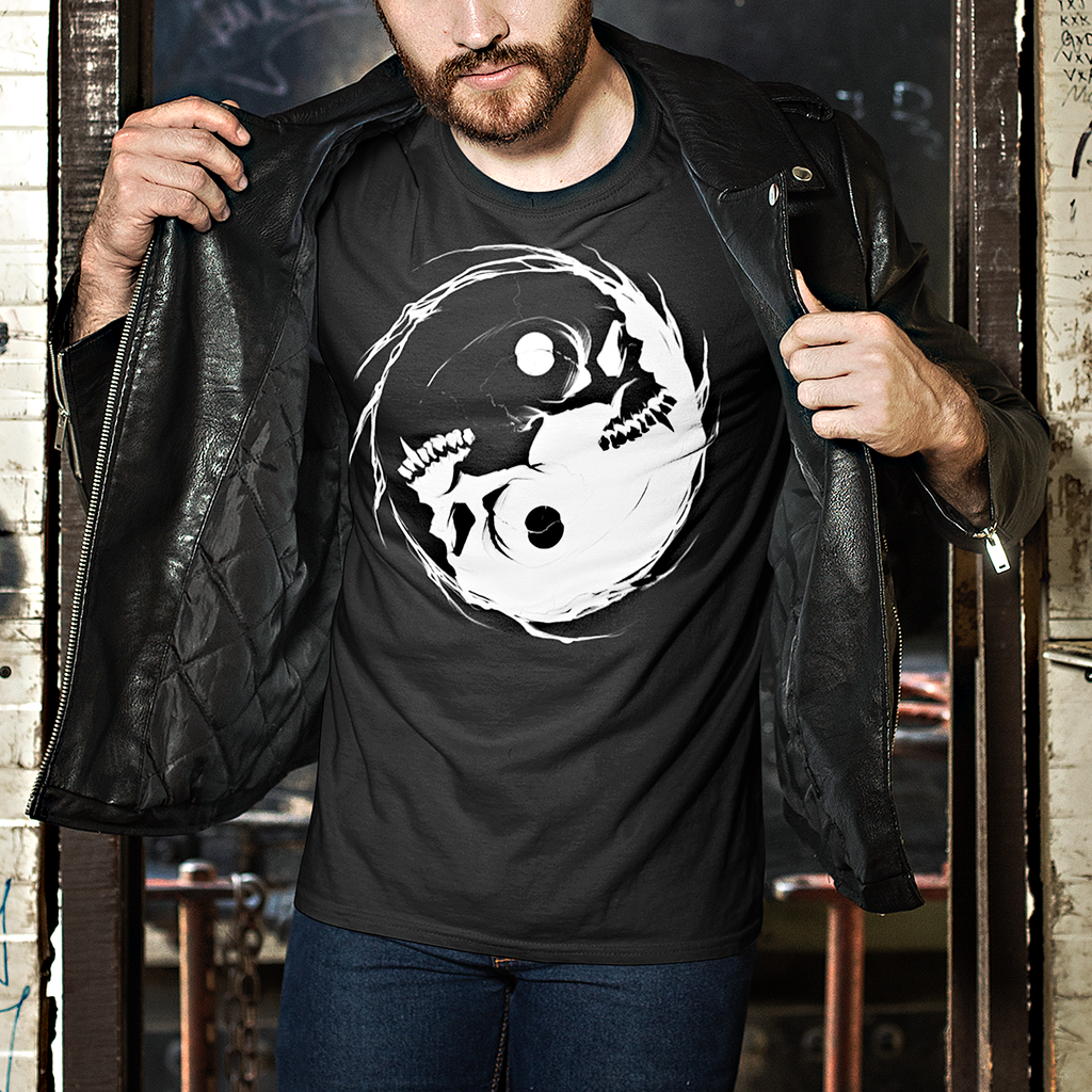 Inverted Occult Gothic Yin Yang Vampire Skull | Essential Cotton T-Shirt