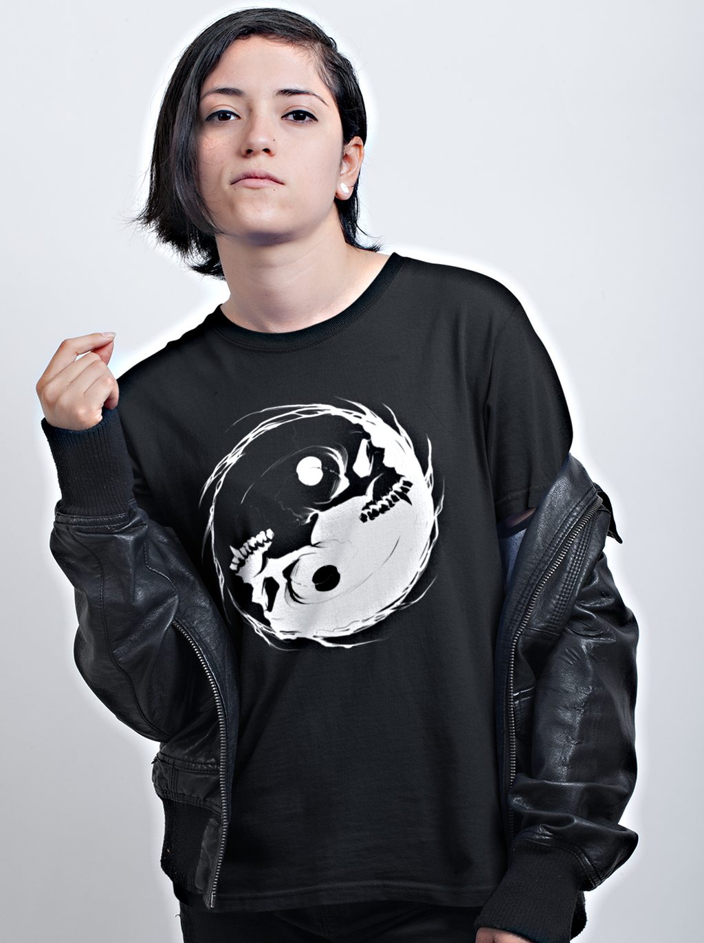 Inverted Occult Gothic Yin Yang Vampire Skull | Essential Cotton T-Shirt