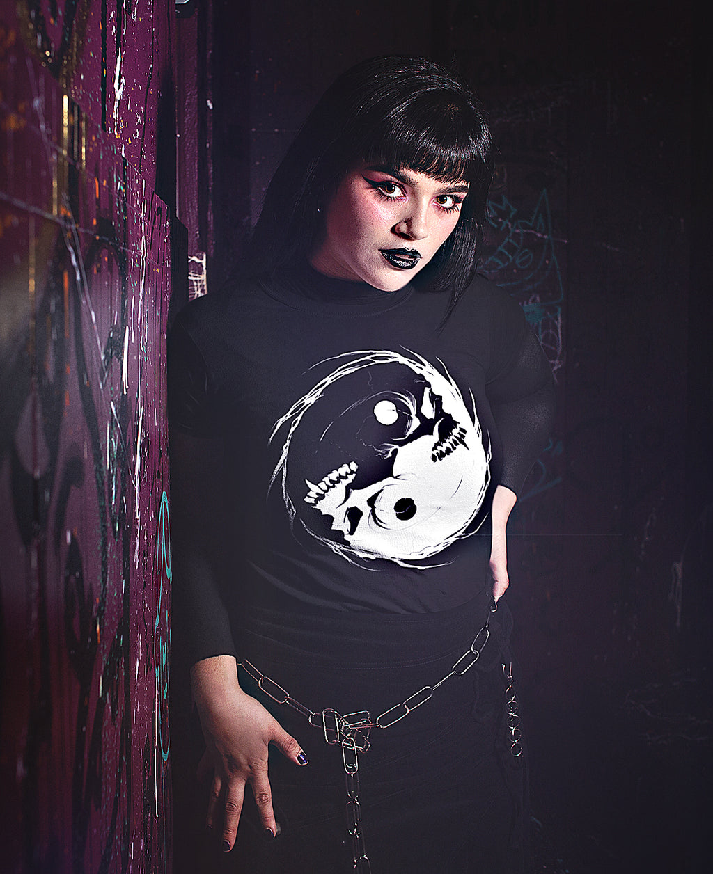 Inverted Occult Gothic Yin Yang Vampire Skull | Essential Cotton T-Shirt