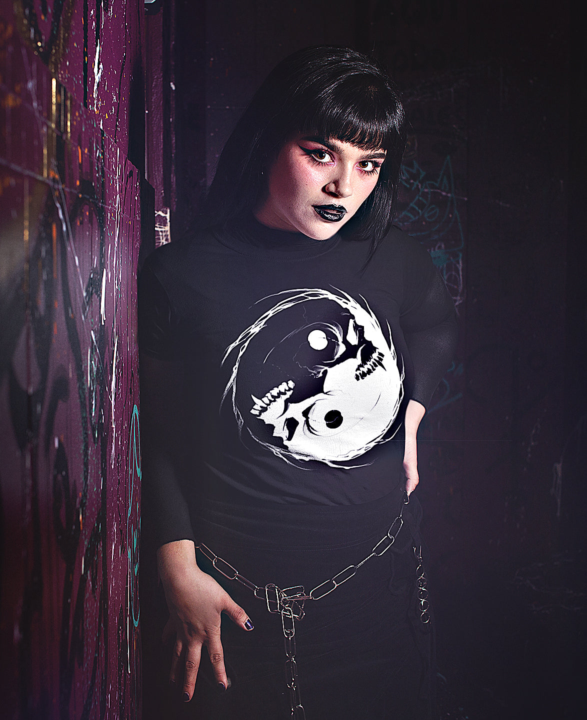 Inverted Occult Gothic Yin Yang Vampire Skull | Essential Cotton T-Shirt