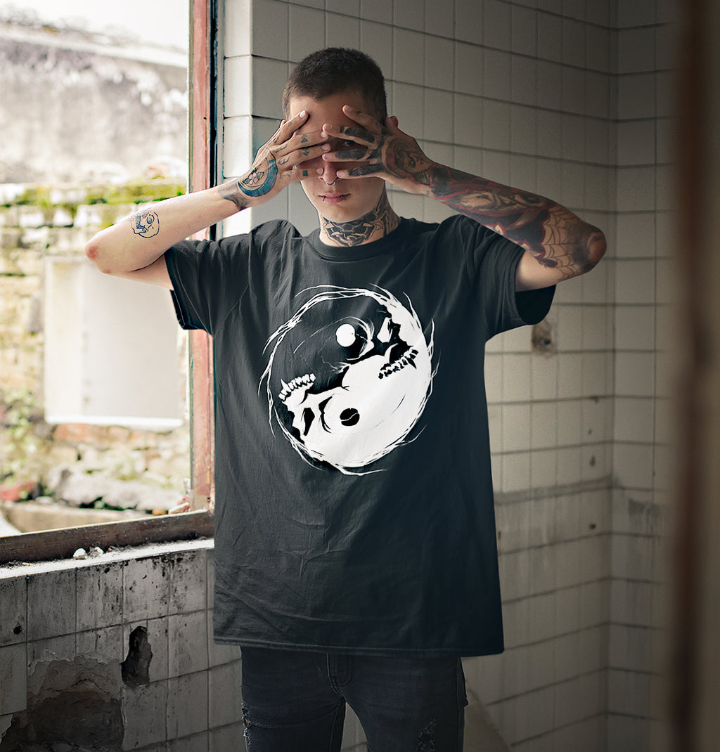 Inverted Occult Gothic Yin Yang Vampire Skull | Essential Cotton T-Shirt