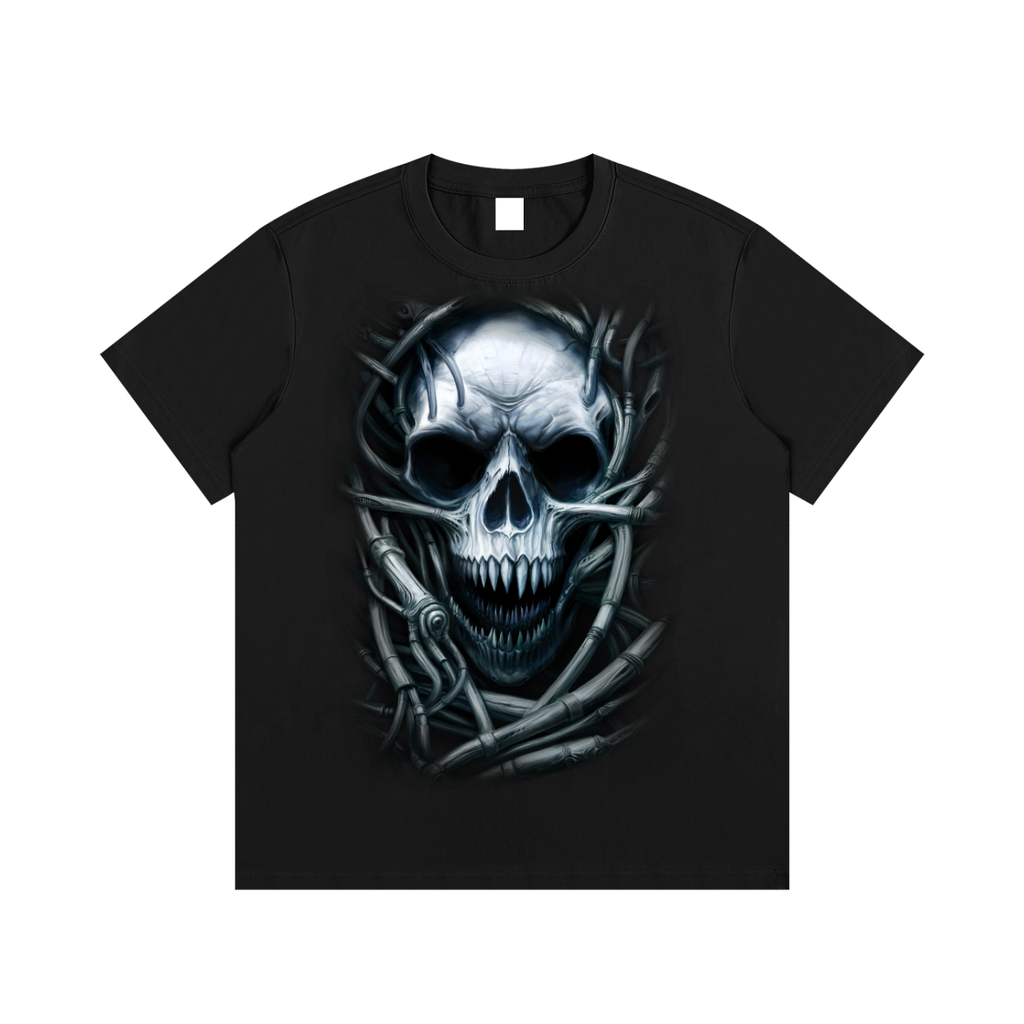 Dark Metal Gothic Giger Skull T-Shirt | Biomech Horror Art by DarkAtomic