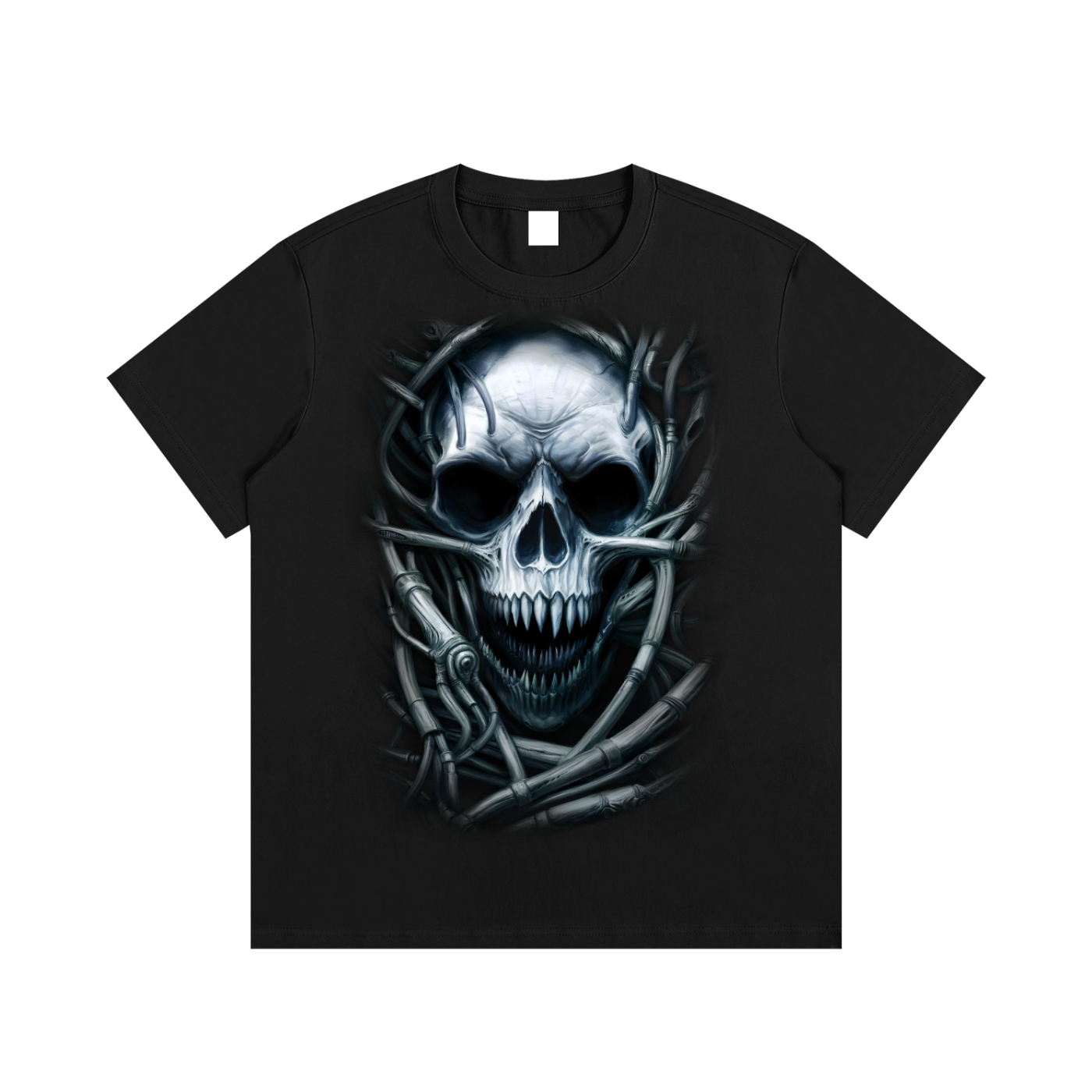 Dark Metal Gothic Giger Skull T-Shirt | Biomech Horror Art by DarkAtomic
