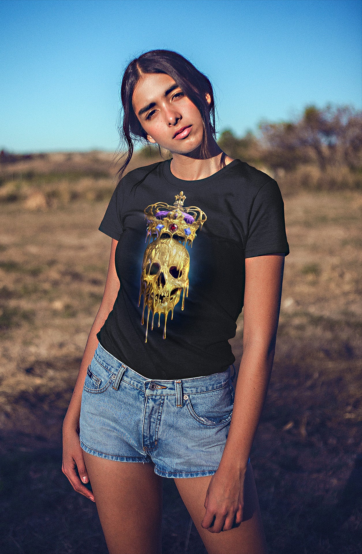 Royal Melting Golden Gothic Skull & Crown T-Shirt