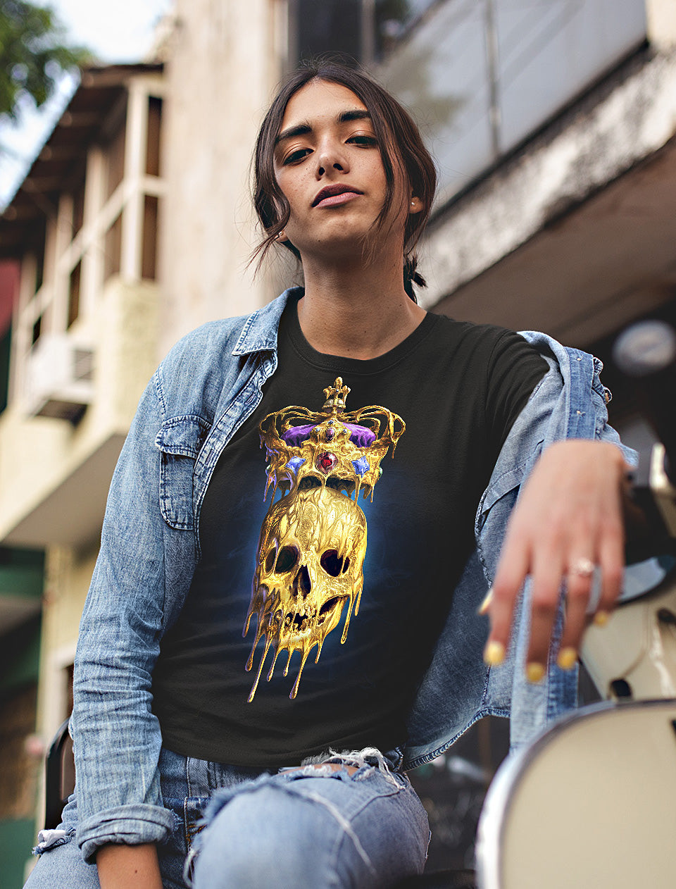 Royal Melting Golden Gothic Skull & Crown T-Shirt