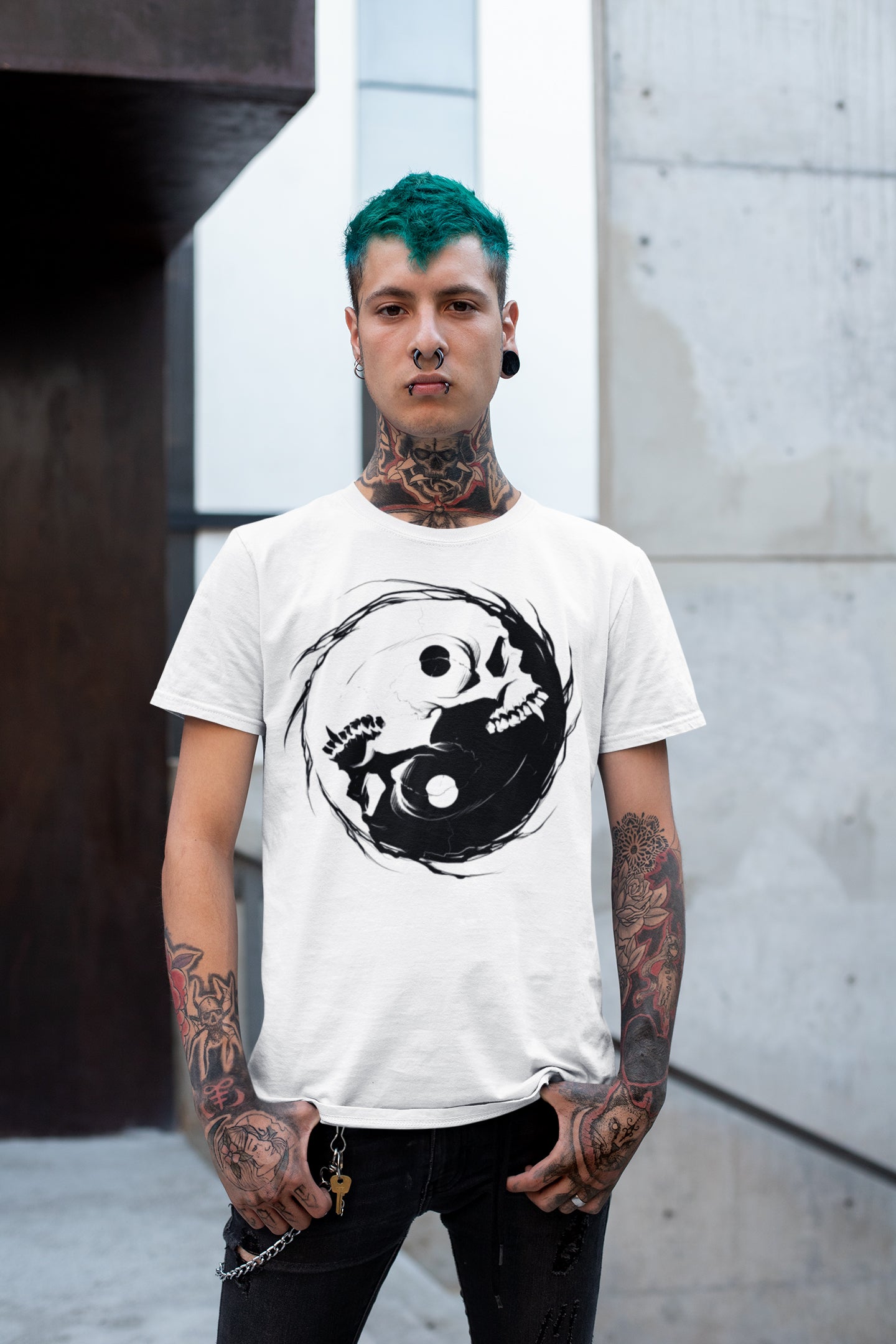 Occult Gothic Vampire Skull Yin Yang Sigil | Essential Cotton T-Shirt Light