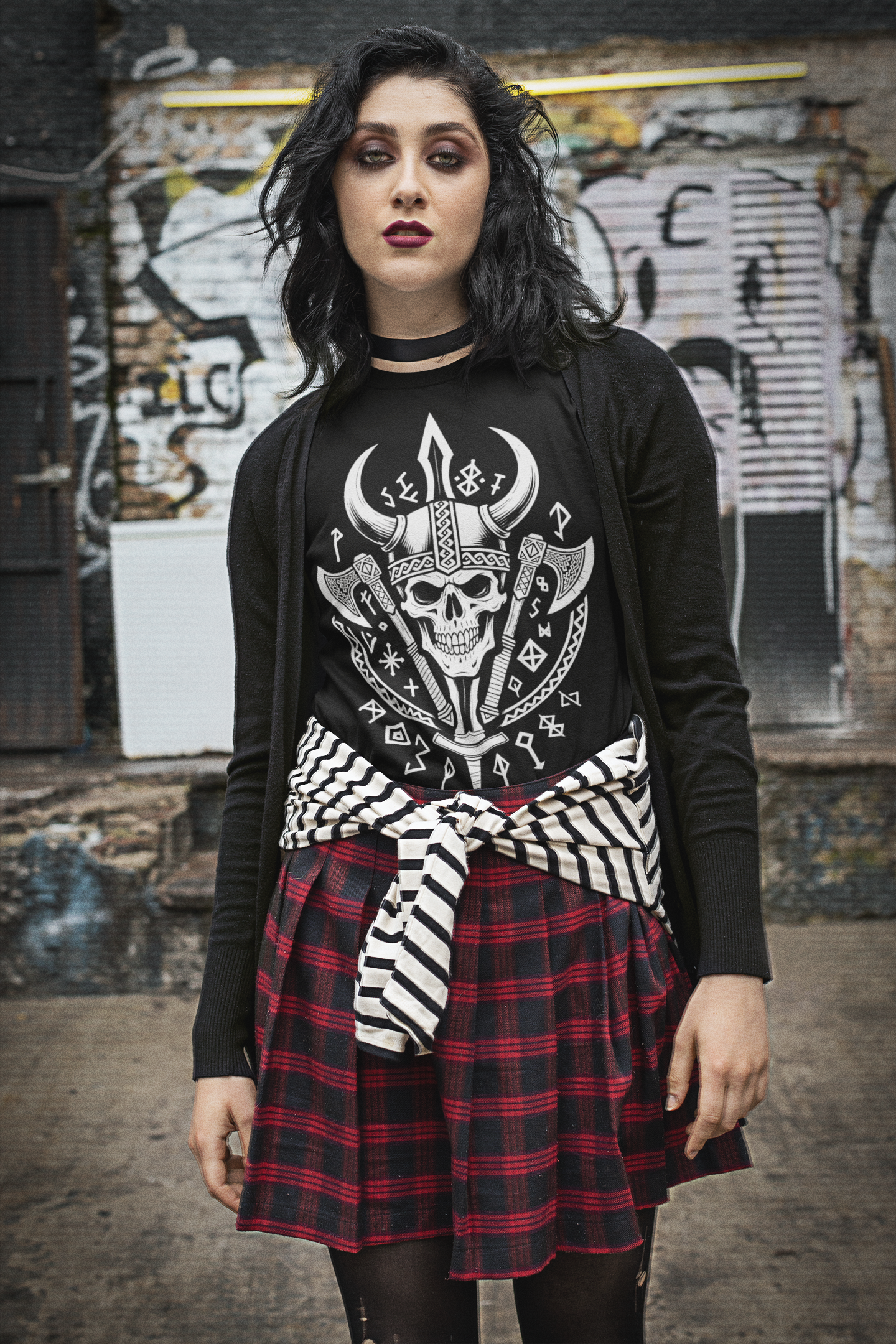 Gothic Viking Vampire Skull T-shirt