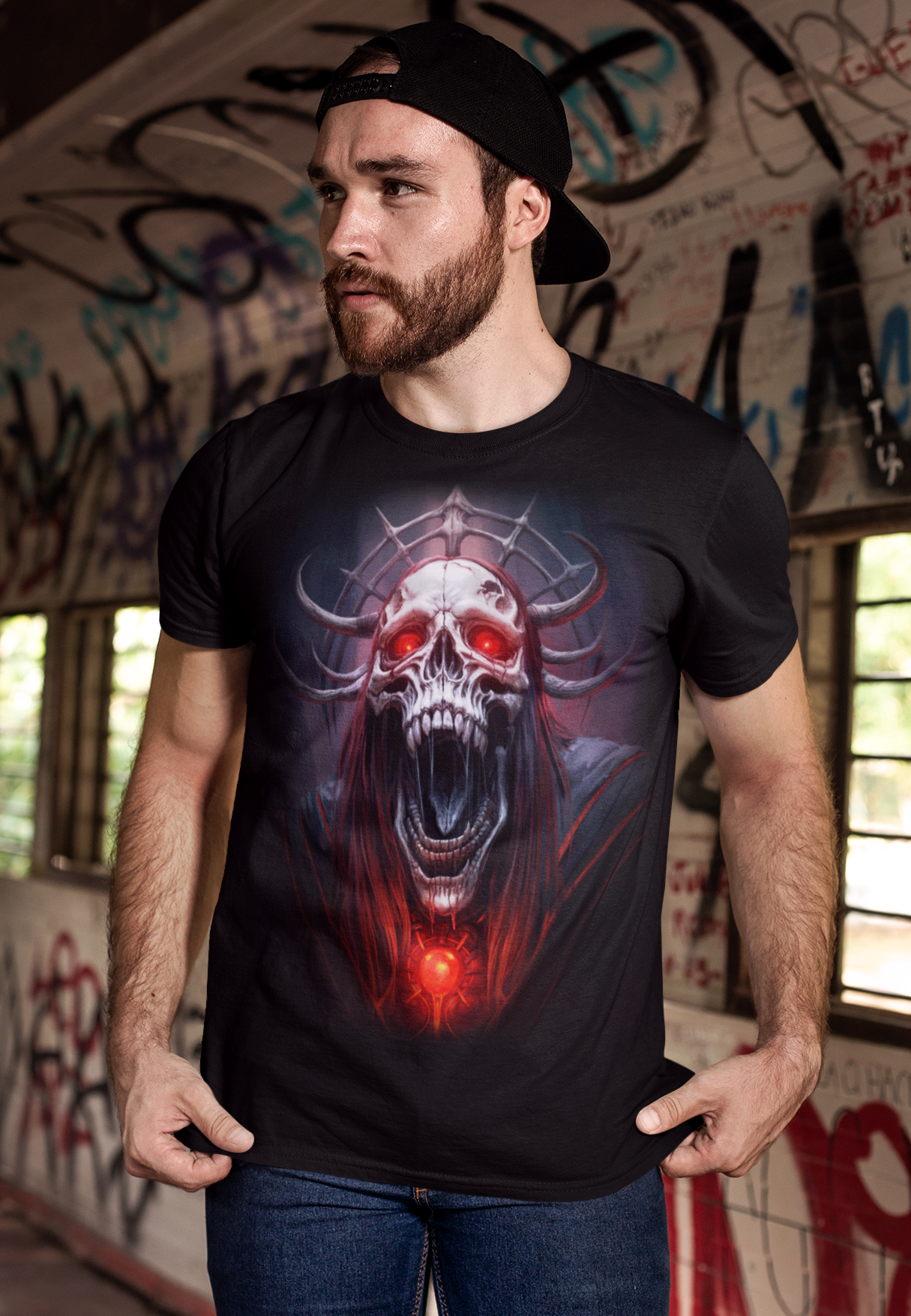 Hellborn Demon Lich King T-Shirt | Gothic Horror Tee | Unisex Adults Teens | Dark Fantasy Shirt