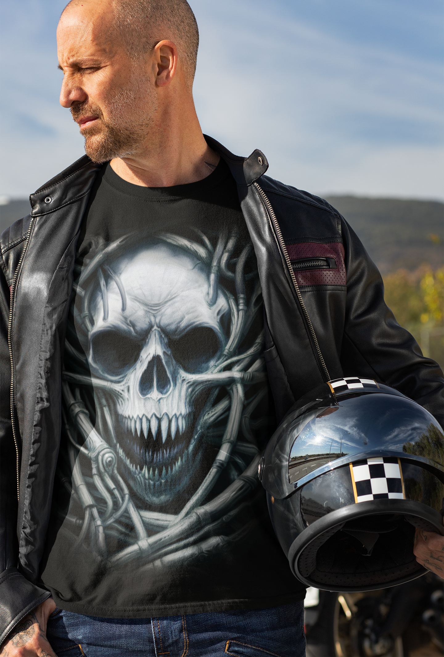 Dark Metal Gothic Giger Skull T-Shirt | Biomech Horror Art by DarkAtomic