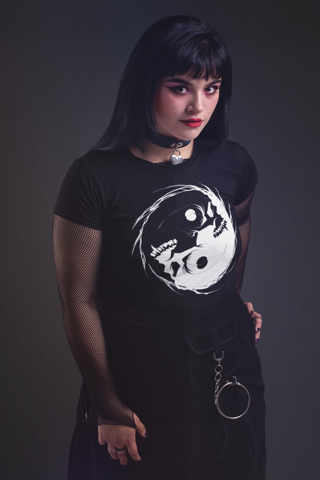 Inverted Occult Gothic Yin Yang Vampire Skull | Essential Cotton T-Shirt