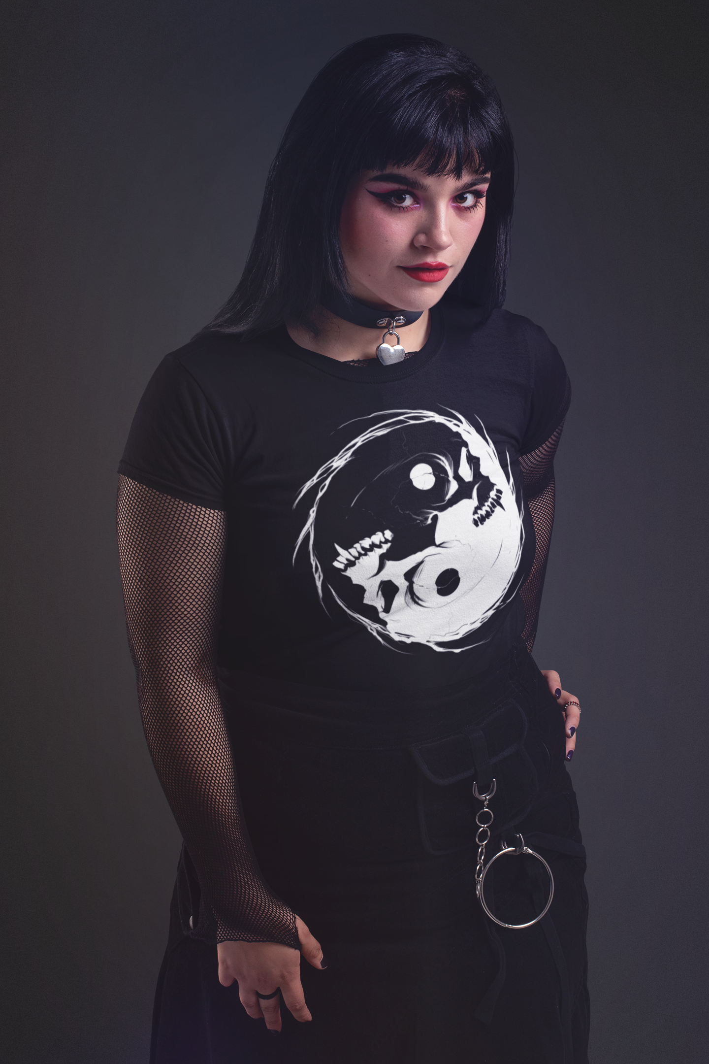 Inverted Occult Gothic Yin Yang Vampire Skull | Essential Cotton T-Shirt
