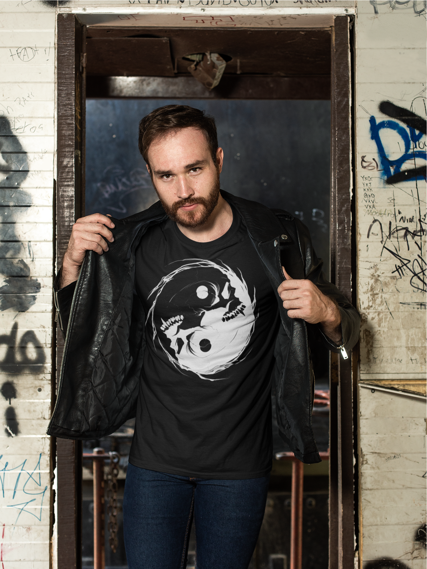 Inverted Occult Gothic Yin Yang Vampire Skull | Essential Cotton T-Shirt