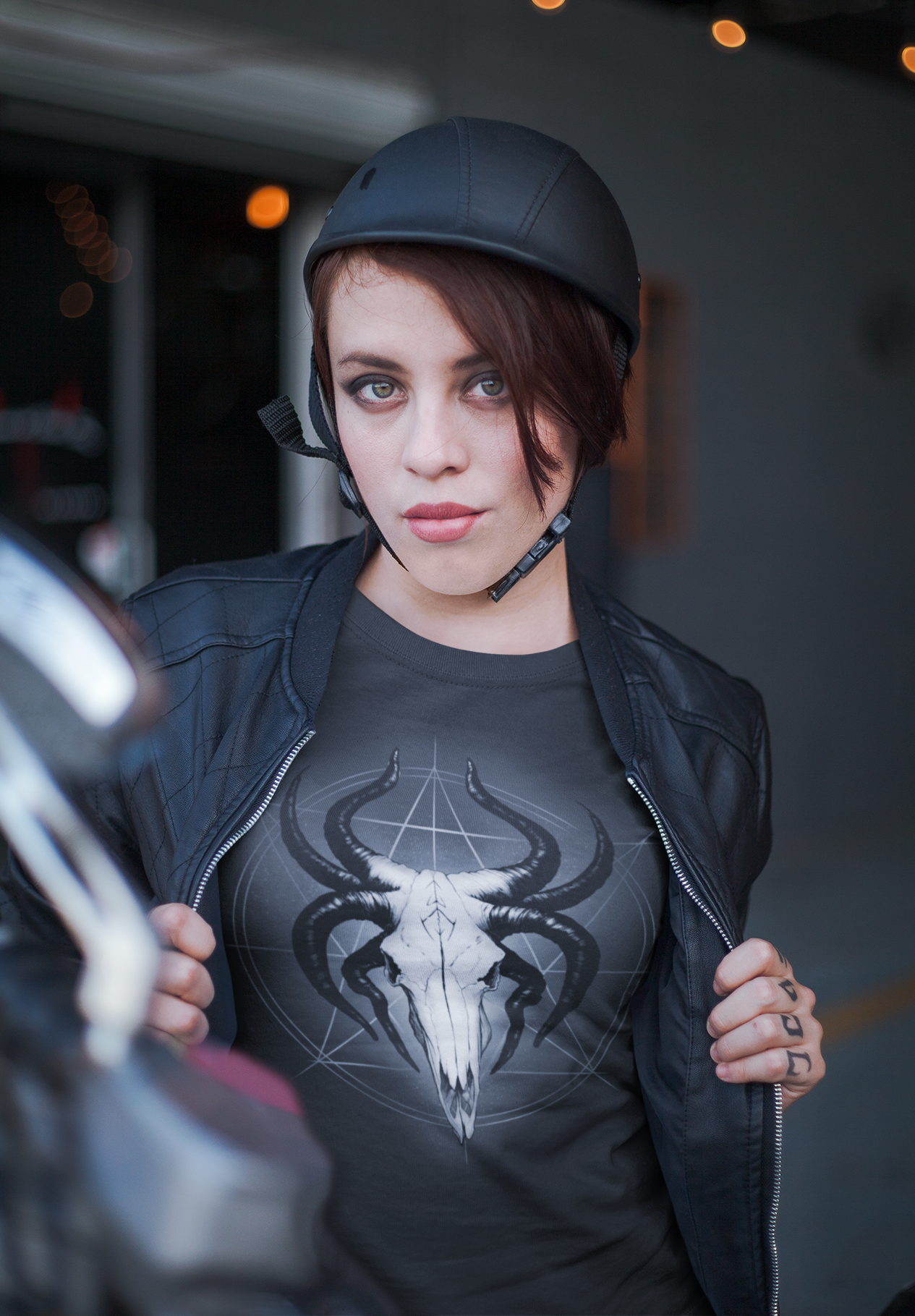 Glowing God of the Void: The Horned Skull Deity T-Shirt