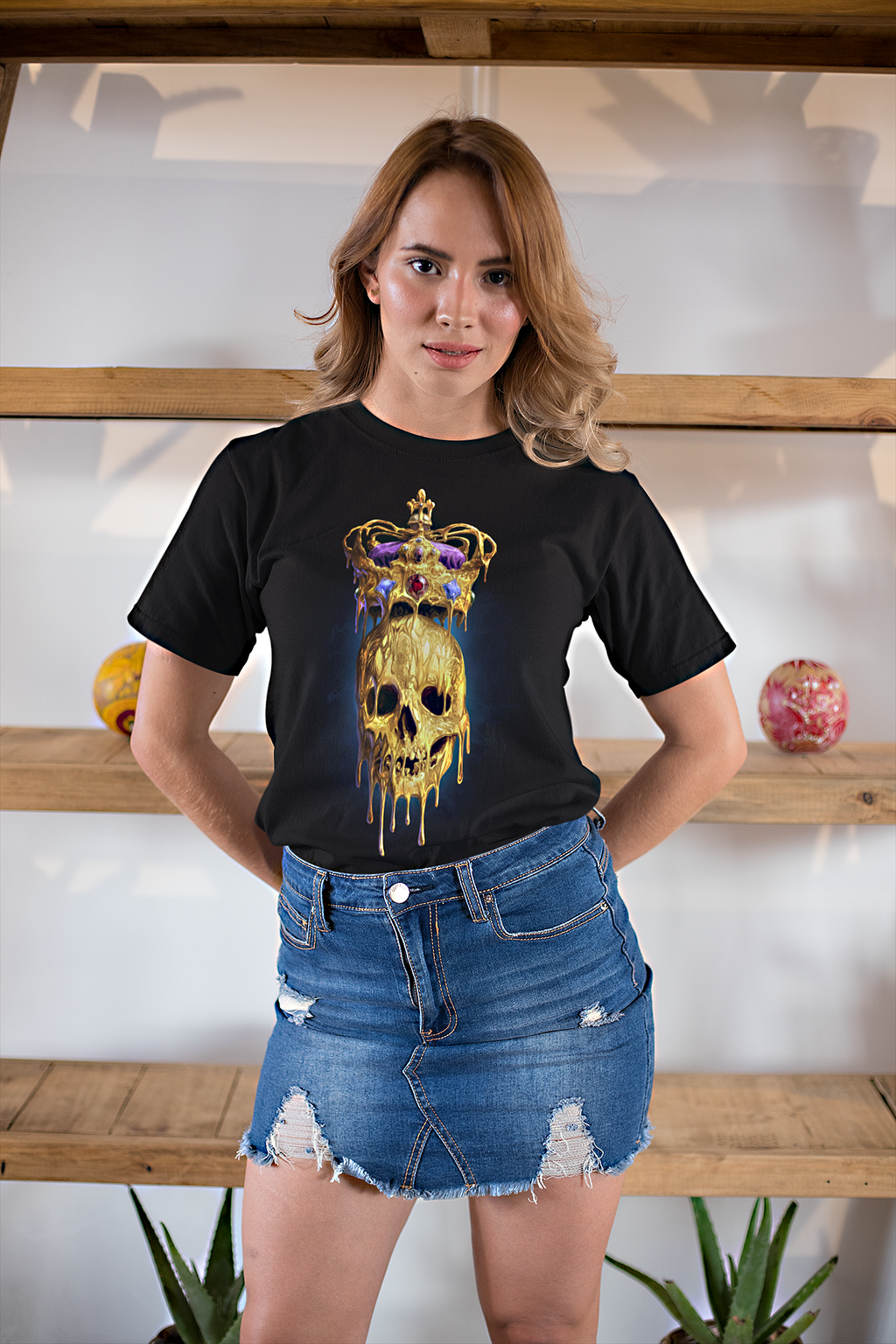 Royal Melting Golden Gothic Skull & Crown T-Shirt