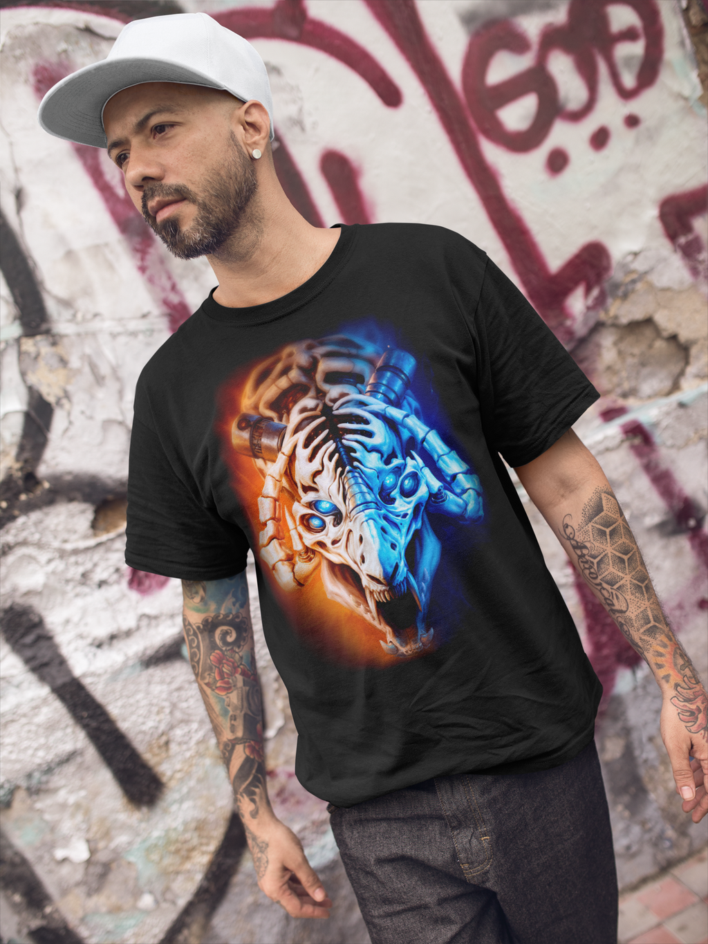 Cybernetic Skull Beast T-Shirt | Gothic Horror Robot Monster Tee | Unisex Adults Teens Graphic Shirt