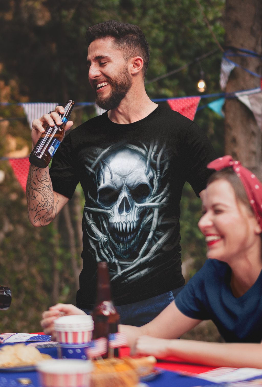 Dark Metal Gothic Giger Skull T-Shirt | Biomech Horror Art by DarkAtomic