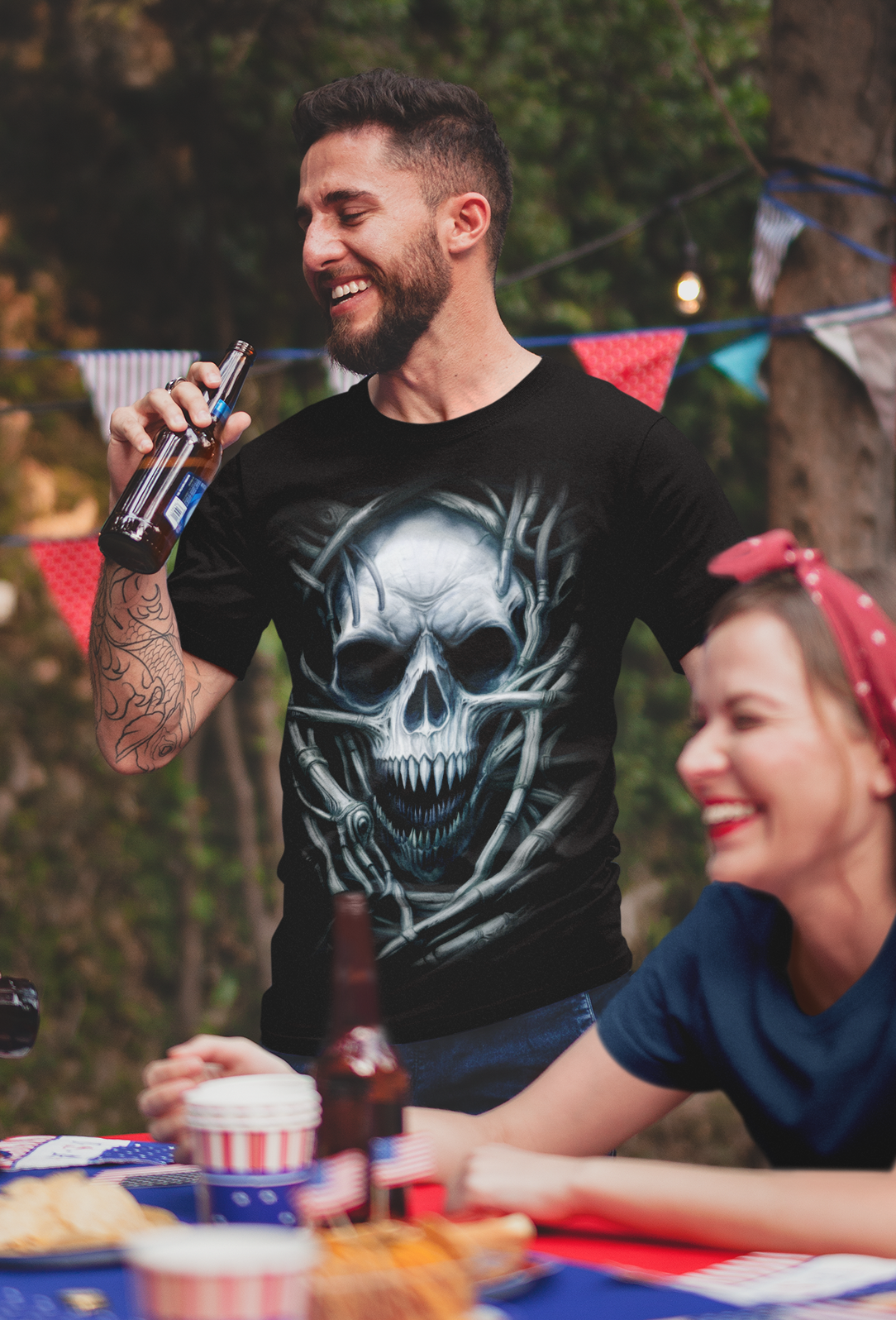 Dark Metal Gothic Giger Skull T-Shirt | Biomech Horror Art by DarkAtomic